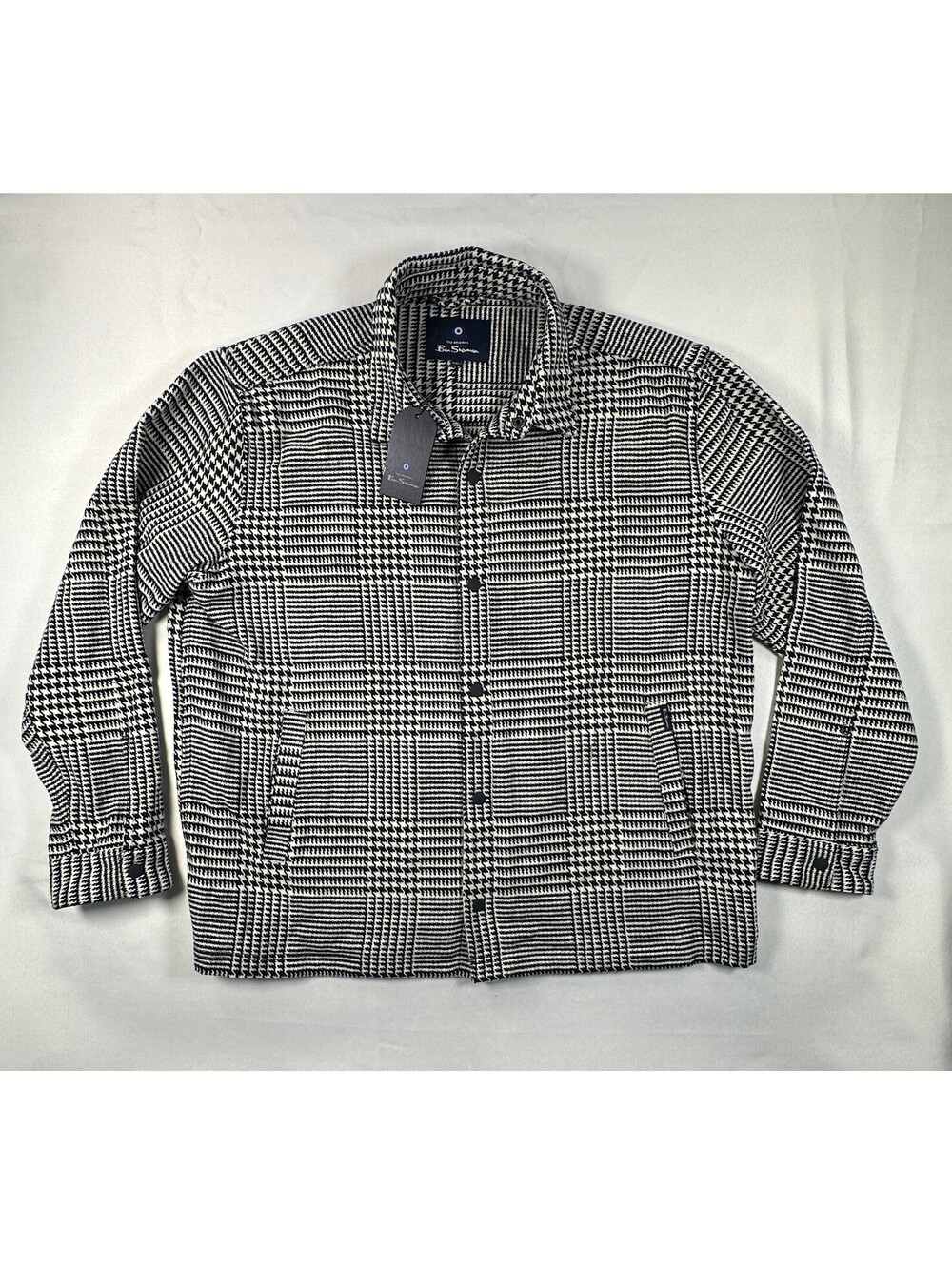 NWT Ben Sherman Houndstooth Shirt Jacket Mens 2XL XXL Plaid Shacket Navy White